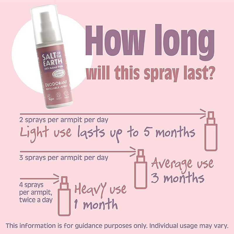 Salt of the earth - lavender & vanilla natural deodorant refillable spray 100ml, , medium-null