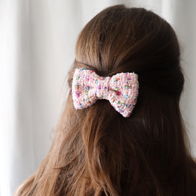 Candy tweed hair bow clip - petite, , medium