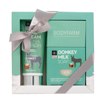 Bodyfarm mini gift donkey milk hand cream 100ml + bar soap 110gr, , medium