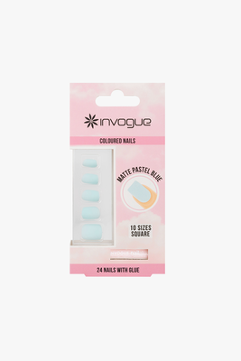 Matte pastel blue square nails (24 pcs)