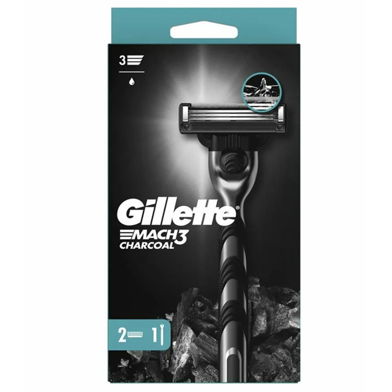 Product image: Gillette mach 3 charcoal ξυριστική μηχανή + 2 κεφαλές, , medium-null