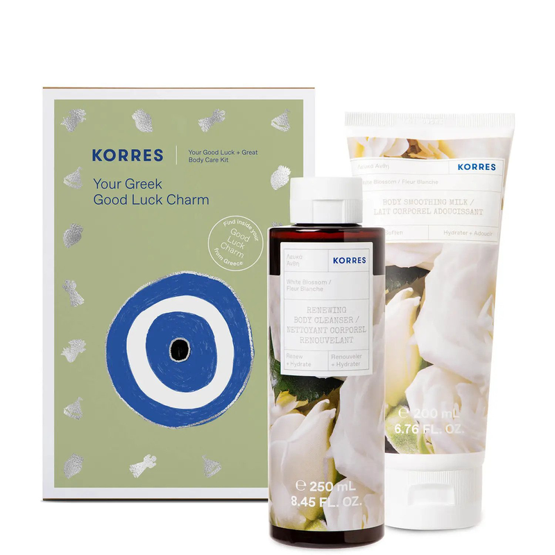 Korres your greek good luck charm white blossom shower gel 250ml & body milk 200ml, , medium image number null