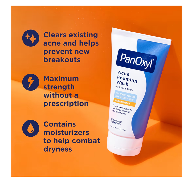 Panoxyl acne foaming wash benzoyl peroxide 10% maximum strength-null