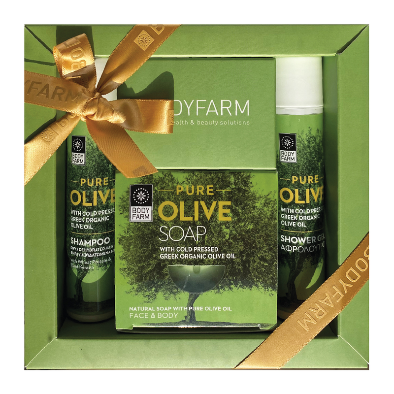 Bodyfarm pure olive mini shampoo 100ml + bar soap 110gr + shower gel 100ml, , medium image number null