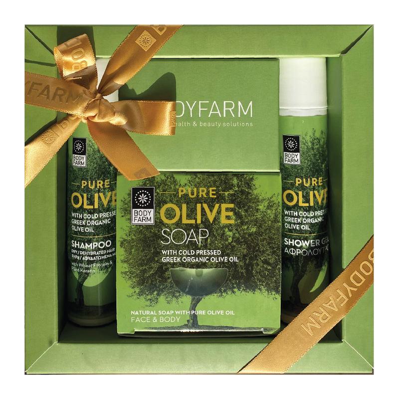 Bodyfarm pure olive mini shampoo 100ml + bar soap 110gr + shower gel 100ml-null
