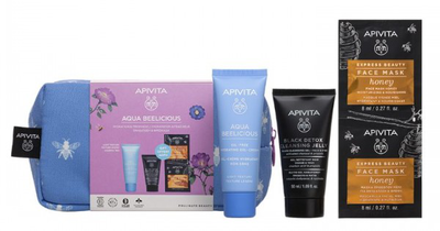 Apivita aqua beelicious bag light cream & detox jelly & honey mask set 2024, , medium