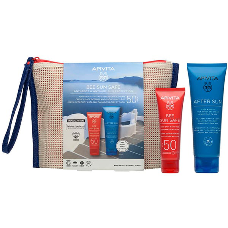 Apivita bee sun safe anti-spot & anti-age defense face cream SPF50+ x 50ml & after sun x 100ml promo pack/gift set-null