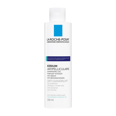 La roche posay kerium dandruff oily sensitive scalp, anti-dandruff gel-shampoo 200ml, , medium