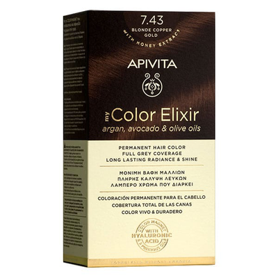 Apivita my color elixir permanent hair color kit blonde copper gold no 7.43, , medium