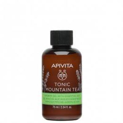 Apivita tonic mountain tea shower gel with essential oils x 75ml - travel size, , medium