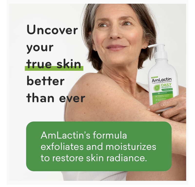 Amlactin daily moisturizing lotion for dry skin pump bottle 2-in-1 exfoliator body lotion with 12% lactic acid-null