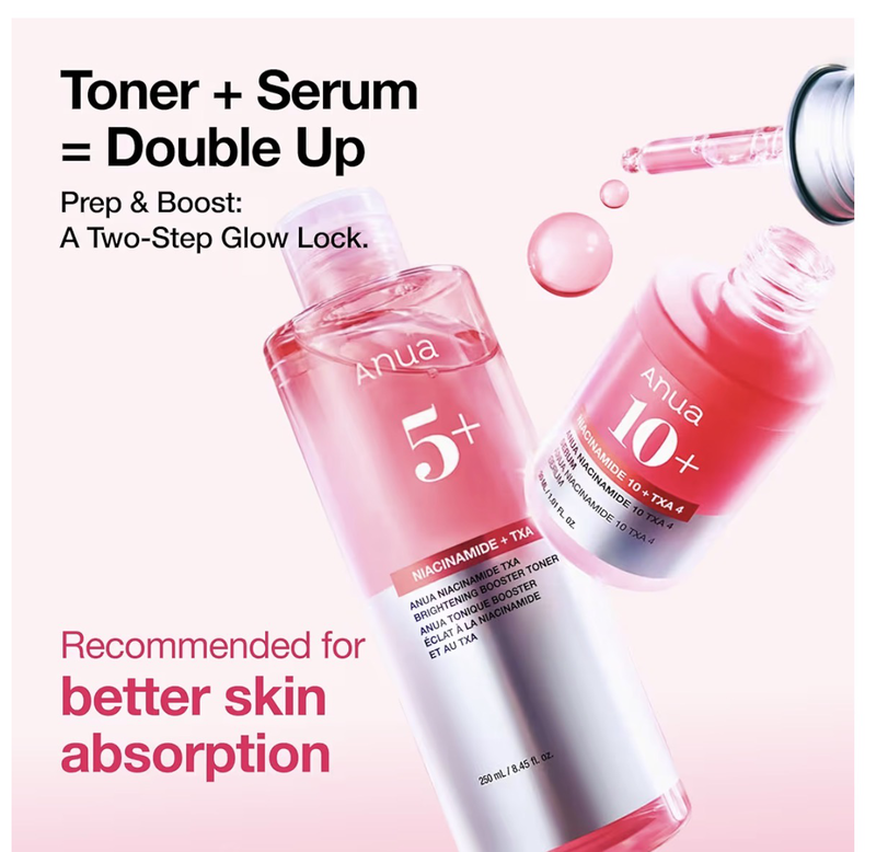 Anua niacinamide tranexamic acid brightening booster toner, lightweight pink Essence toner for dark spot care, glow & skin clarity, korean skincare, 8.45 fl oz-null