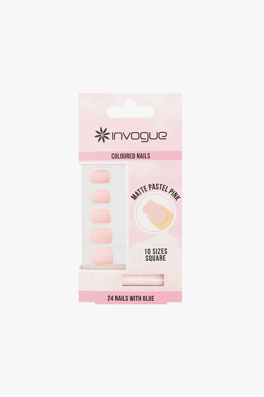 Matte pastel pink square nails (24 pcs), , medium-null