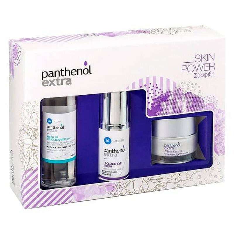 Panthenol extra skin power set. Includes night cream 50ml + face & eye serum 30ml + micellar true cleanser 3in1 100ml image number null