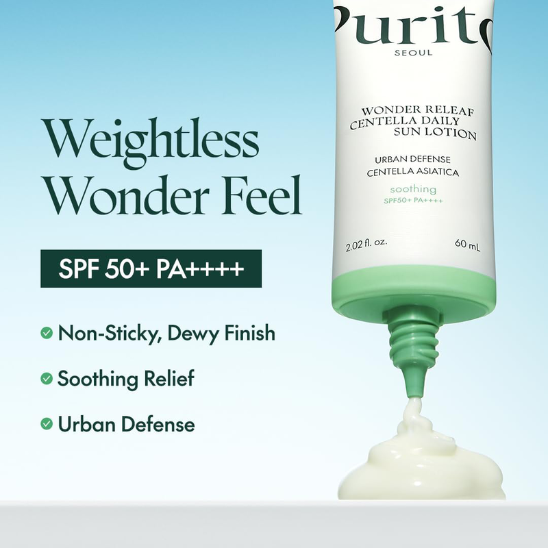 Purito wonder releaf centella daily sun lotion SPF50+ pa++++ 60 ml | lightweight soothing sunscreen-null