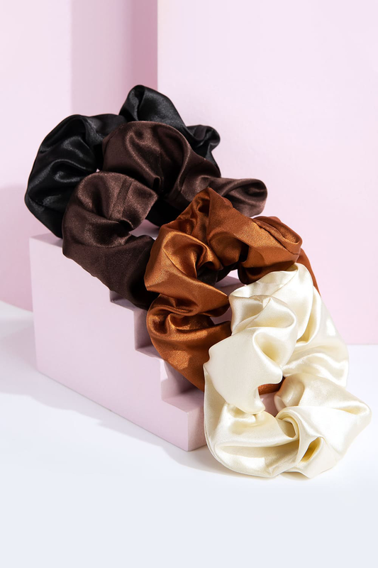 Nude satin scrunchies (pack of 4), , medium-null