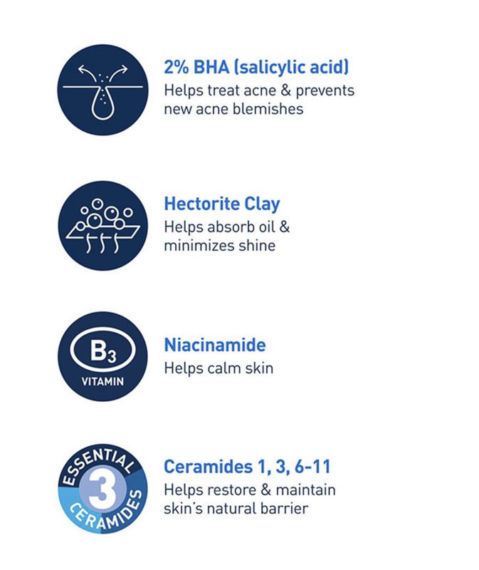 Cerave acne control cleanser, 2% salicylic acid treatment formulated with niacinamide + ceramides + oil absorbing clay, Gentle face wash helps clear & prevent acne, fragrance free, 16 ounce-null