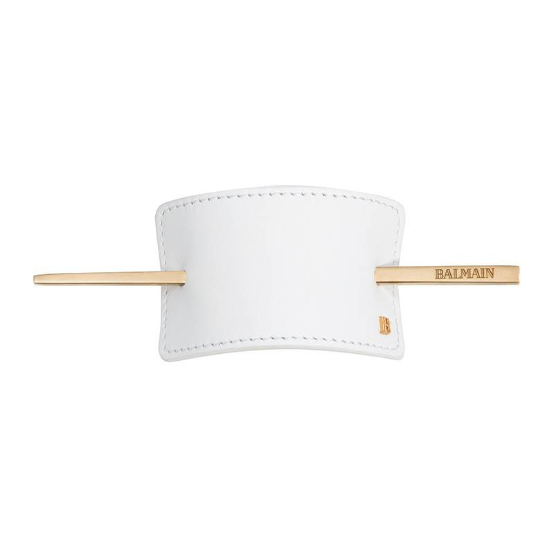 Balmain hair barrette white leather, , medium-null