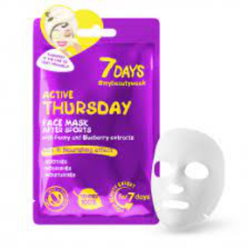 Product image: 7days – active thursday sheet face mask with peony and blueberry extracts (1*28grs), , medium-null