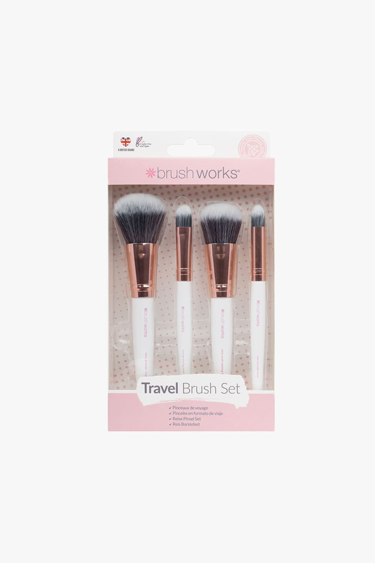 White & gold travel makeup brush set, , medium-null