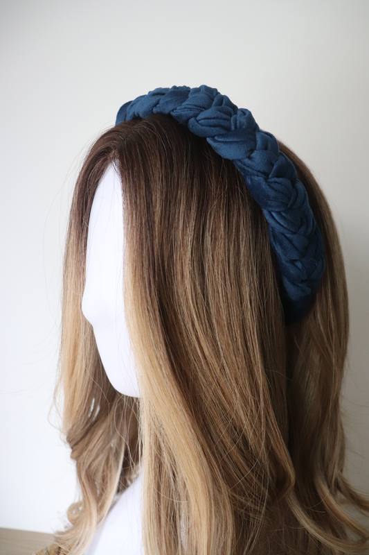 Azurea braided velvet headband, , medium-null