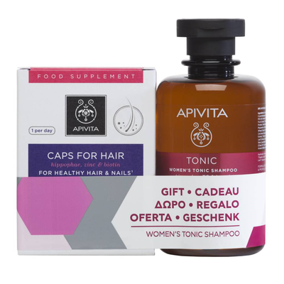 Apivita set for healthy hair & nails 30 caps + gift women's tonic shampoo hippophae tc & laurel 250ml