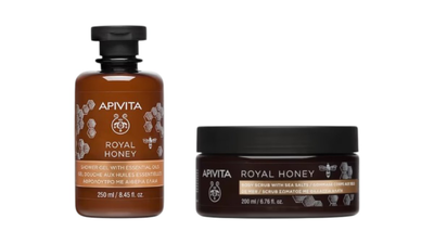 Apivita royal honey showergel 250ml & bodyscrub 200ml, , medium