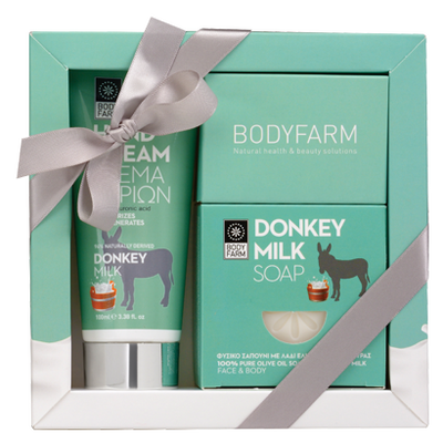 Bodyfarm mini gift donkey milk hand cream 100ml + bar soap 110gr, , medium