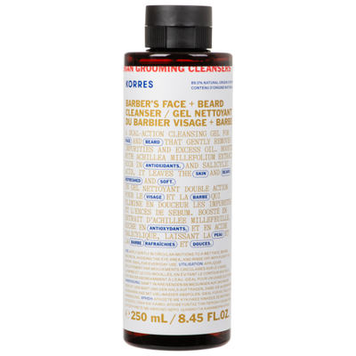 Korres barber's face + beard cleanser gel 250ml, , medium