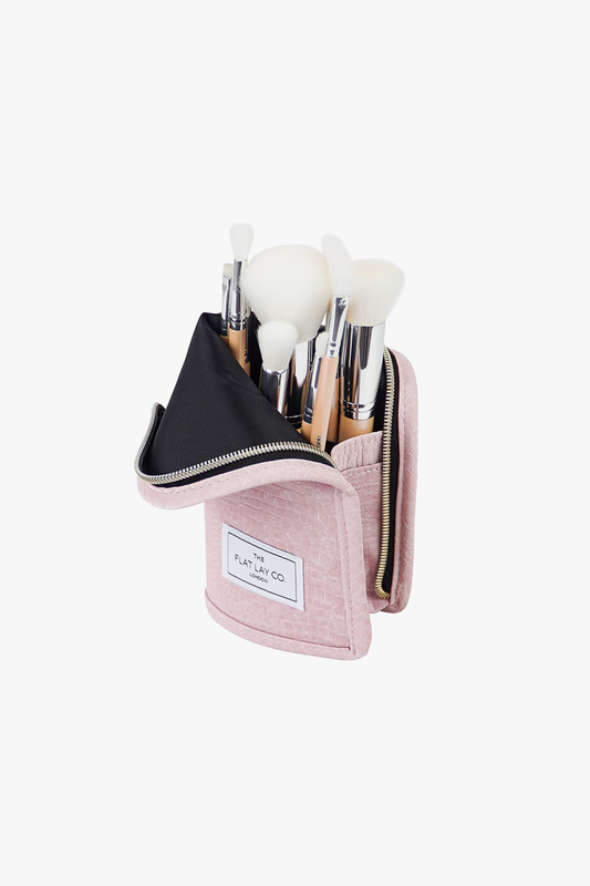 Standing makeup brush case pink croc, , medium image number null