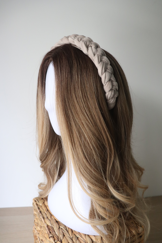 Vanilla braided velvet headband, , medium-null
