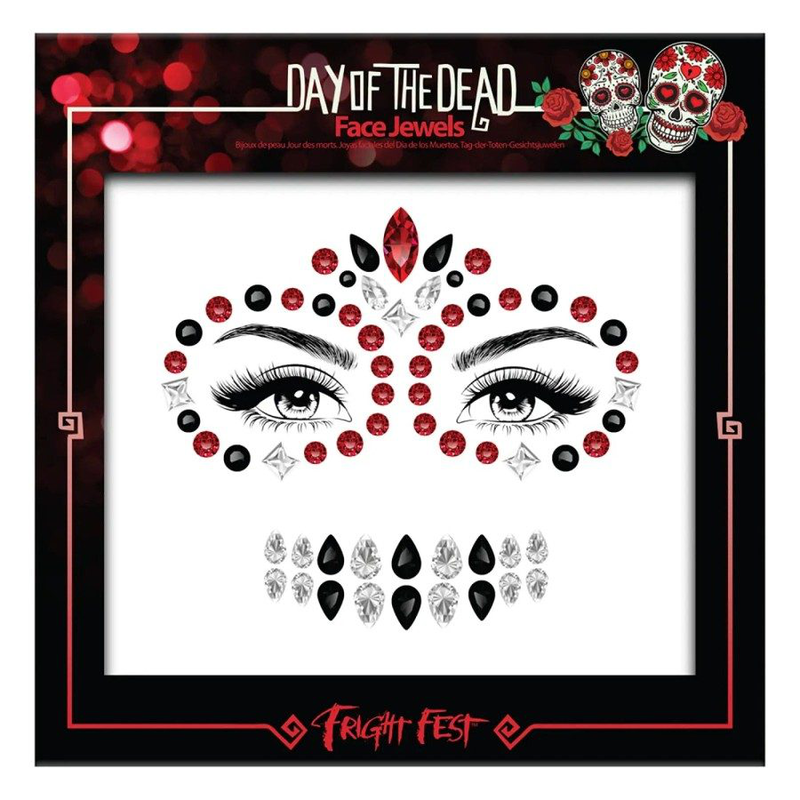 Fright fest face jewels day of the dead stick on gems, , medium-null