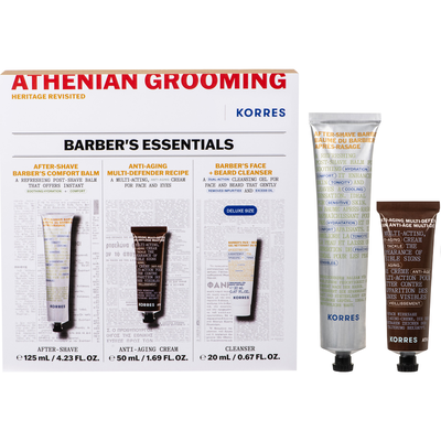Korres promo athenian grooming - after-shave barber's comfort balm 125ml & anti-aging multi-defender recipe 50ml & barber's face & beard cleanser 20ml, , medium