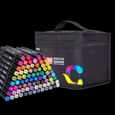 Deli twin sketch markers 80 colours bag set, , medium