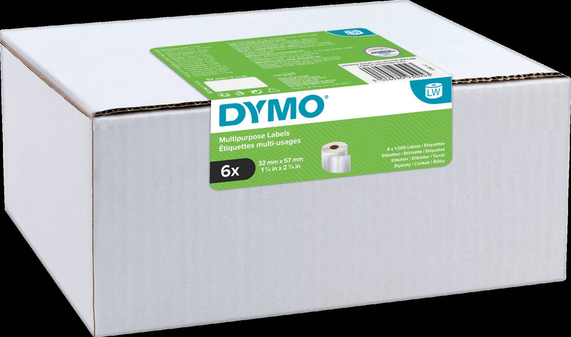 Dymo labelwriter medium / black on white / 57 x 32 mm 6000 label(s) (6 roll(s) x 1000 multi-purpose labels / for dymo labelwriter 310, 315, 320, 330, 400, 450, 4xl, se450, wireless, , medium-null