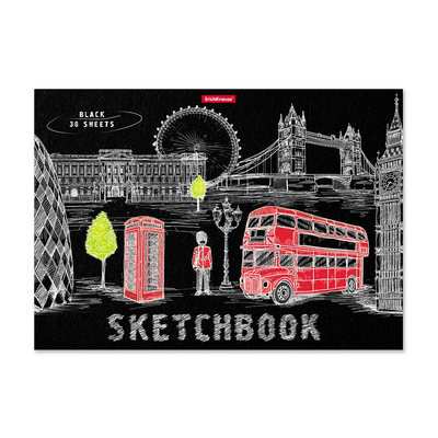 Erichkrause a4  sketchbook great britain 30 black sheets 120gsm  49851, , medium