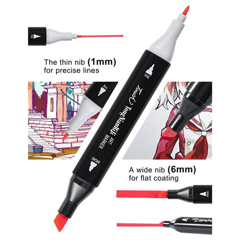 Product image: Μαρκαδόροι ζωγραφικής με διπλή μύτη και θήκη με φερμουάρ – 204 τεμάχια, , medium-null