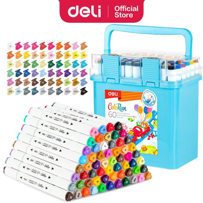 Deli water based twin sketch markers 60 colours box set, , medium