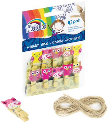 Wooden deco clamp owl, , medium