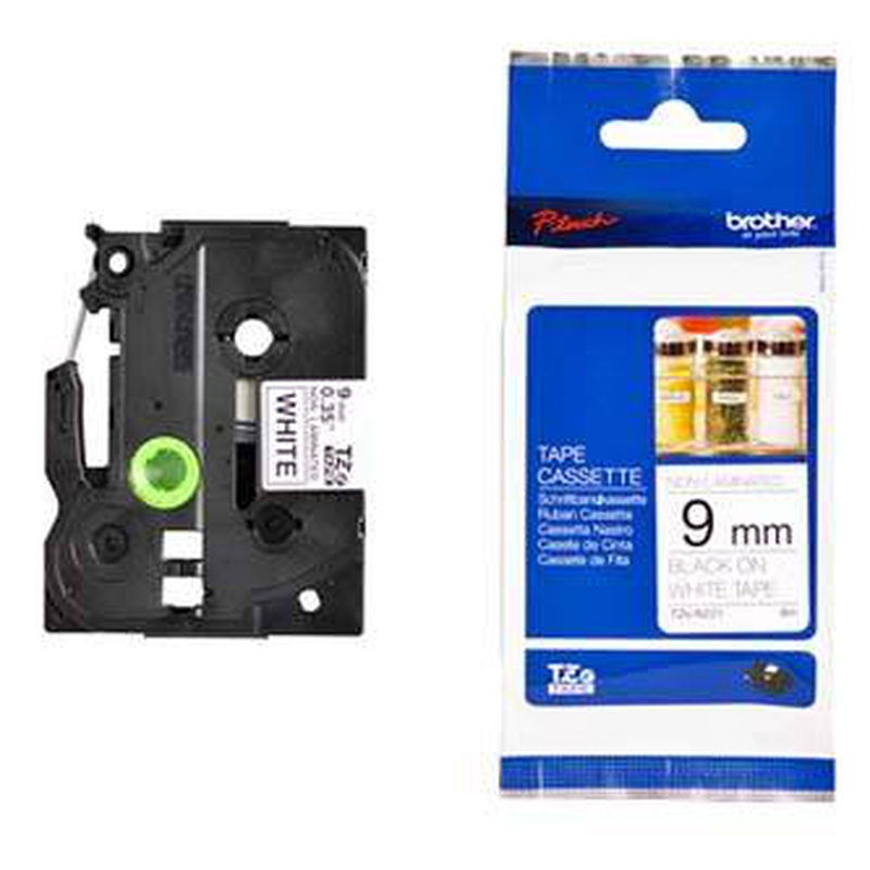 Brother tzen221 / black on white / roll (0.9 cm x 8 m) 1 roll(s) non-laminated tape / for p-touch pt-1005, pt-1010, 3600, d210, d400, d450, d600, e550, h101, h110, p750, p900, p950, , medium-null