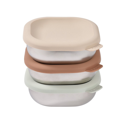 Beaba multi-purpose stainless steel lunch boxes 3pcs - natural set, , medium