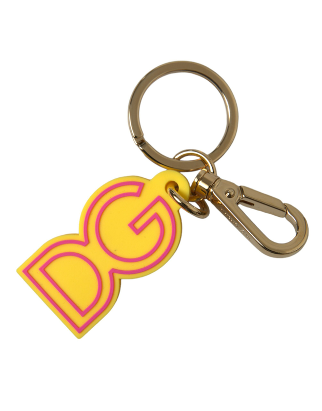 Yellow rubber gold tone metal dg logo keyring keychain-null
