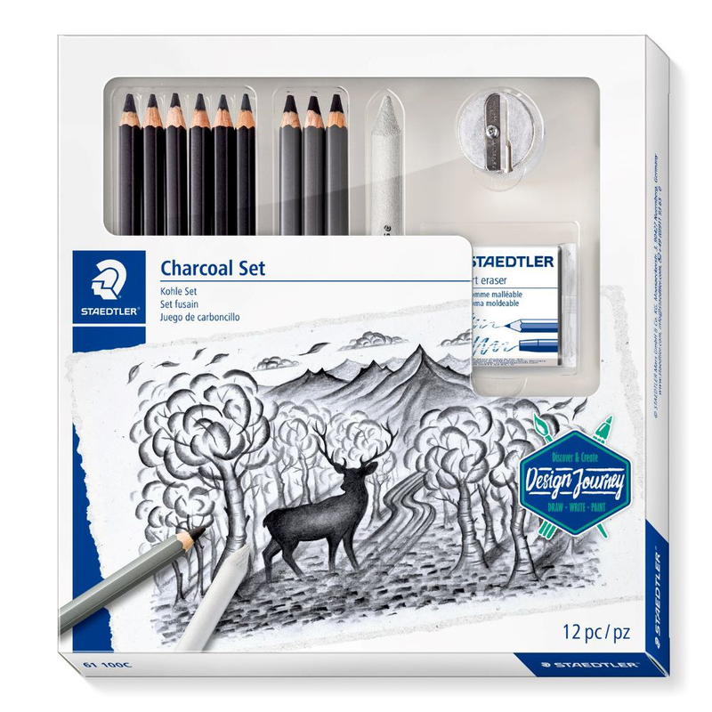 Staedtler charcoal cardboard box sketching set of 12pcs, , medium-null