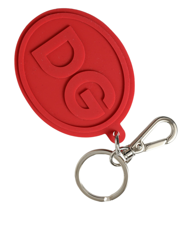Red rubber dg logo silver brass metal keyring keychain-null