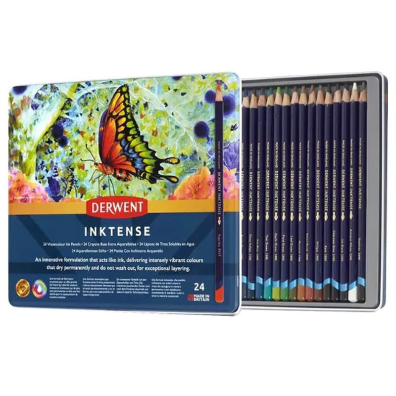 Derwent inktense watercolour pencils tin of 24, , medium-null