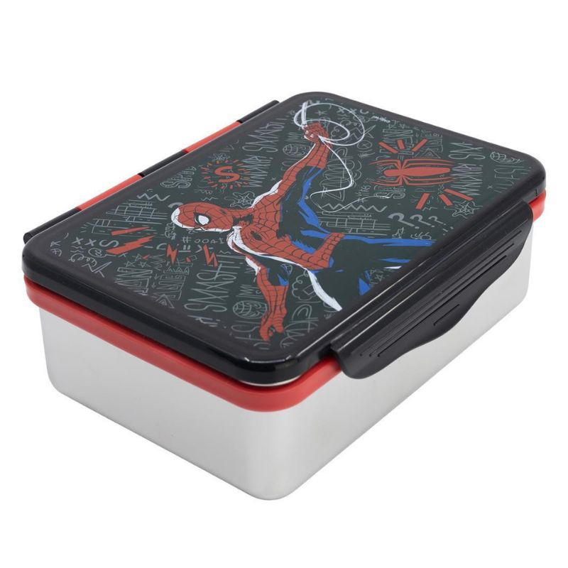 Product image: Stor : marvel spiderman black board - stainless steel clamp rectangular sandwich box 1100ml 101860, , medium-null