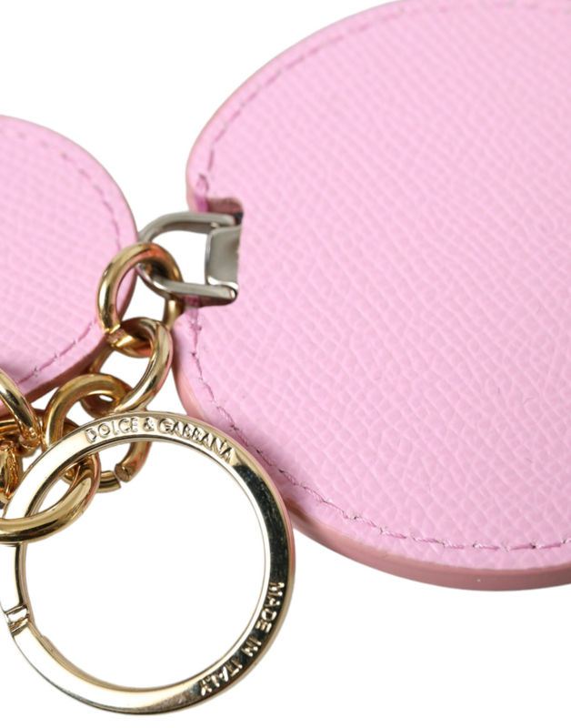 Pink calf leather gold metal logo print keyring keychain-null