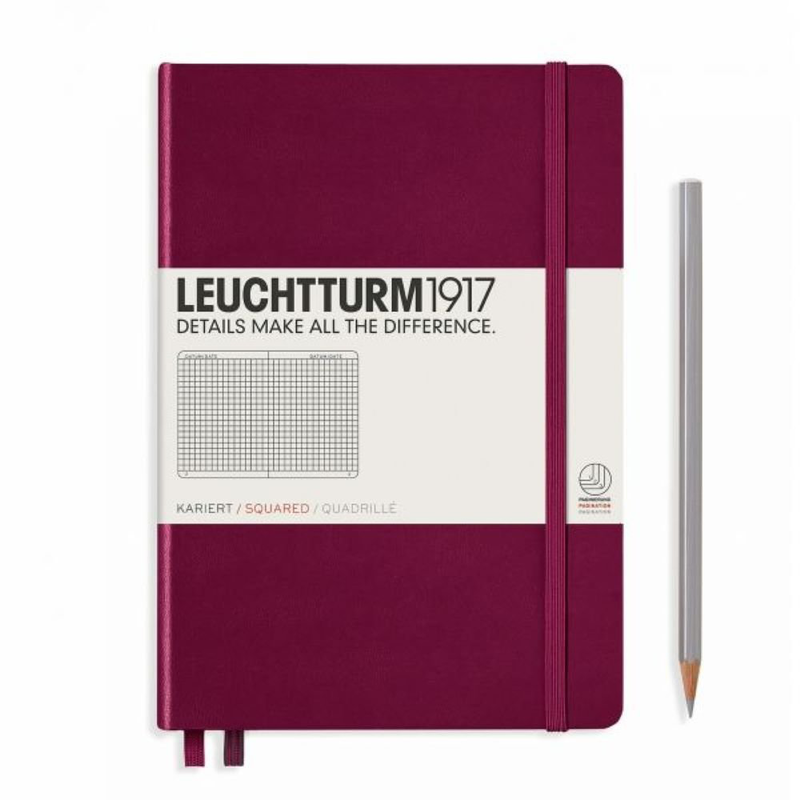 Notebook medium (a5), hardcover, 251 numbered pages, port red, squared, , medium image number null
