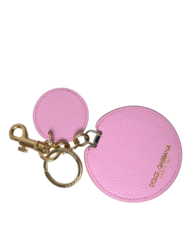 Pink calf leather gold metal logo print keyring keychain-null