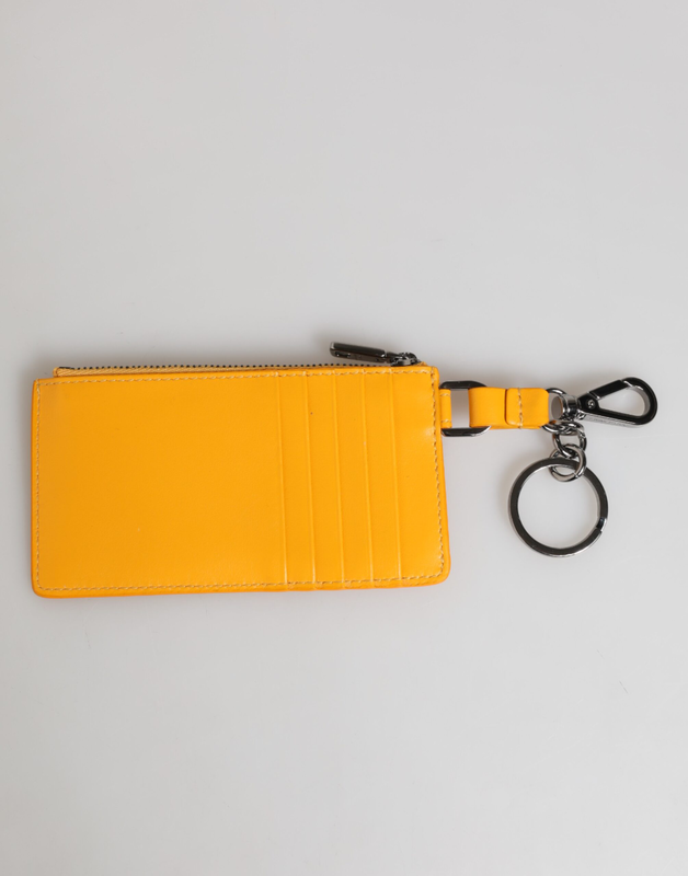 Yellow orange leather credit card key holder clip on wallet-null